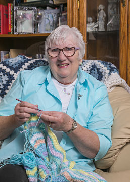 Kathy Lawler returns to one of her favorite past times, crocheting, after physical therapy at Dosher.