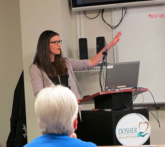 Amy Burger, PA-C, Dosher Medical-Women&#x2019;s Health, speaks to guests at a Jan. 18 community lecture.