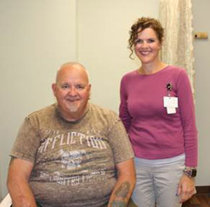 Lymphedema Patient Rick Sweet with Dosher Certified Lymphedema Therapist Amy Kibler